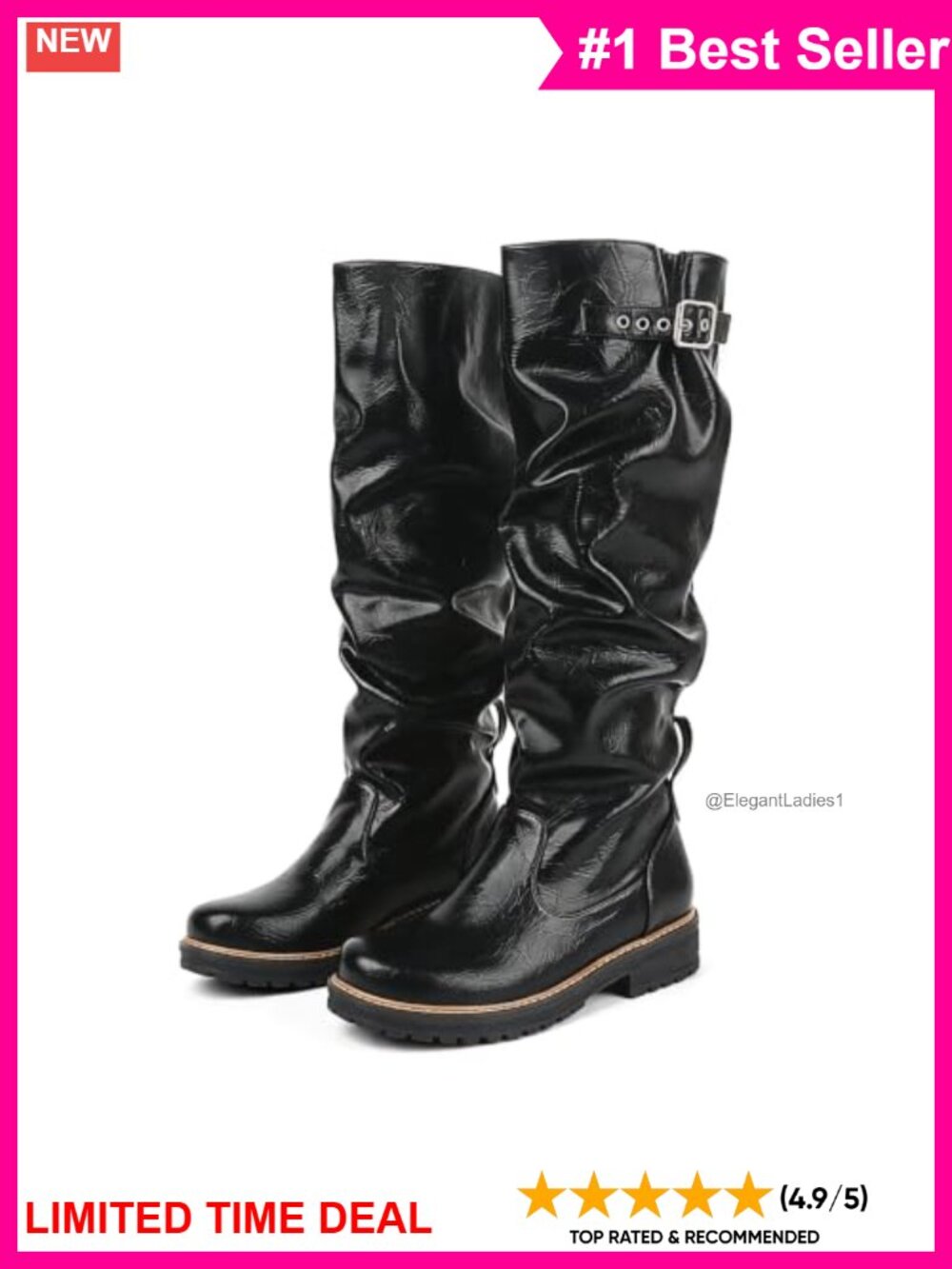 Slouch Knee High Boots Chunky Platform Faux Leather Tall Women's Pull-On